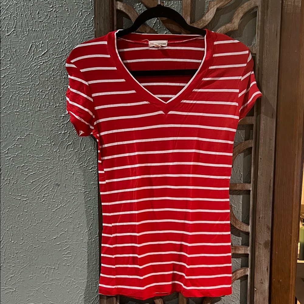 Zenana Stretchy Red Striped Tee